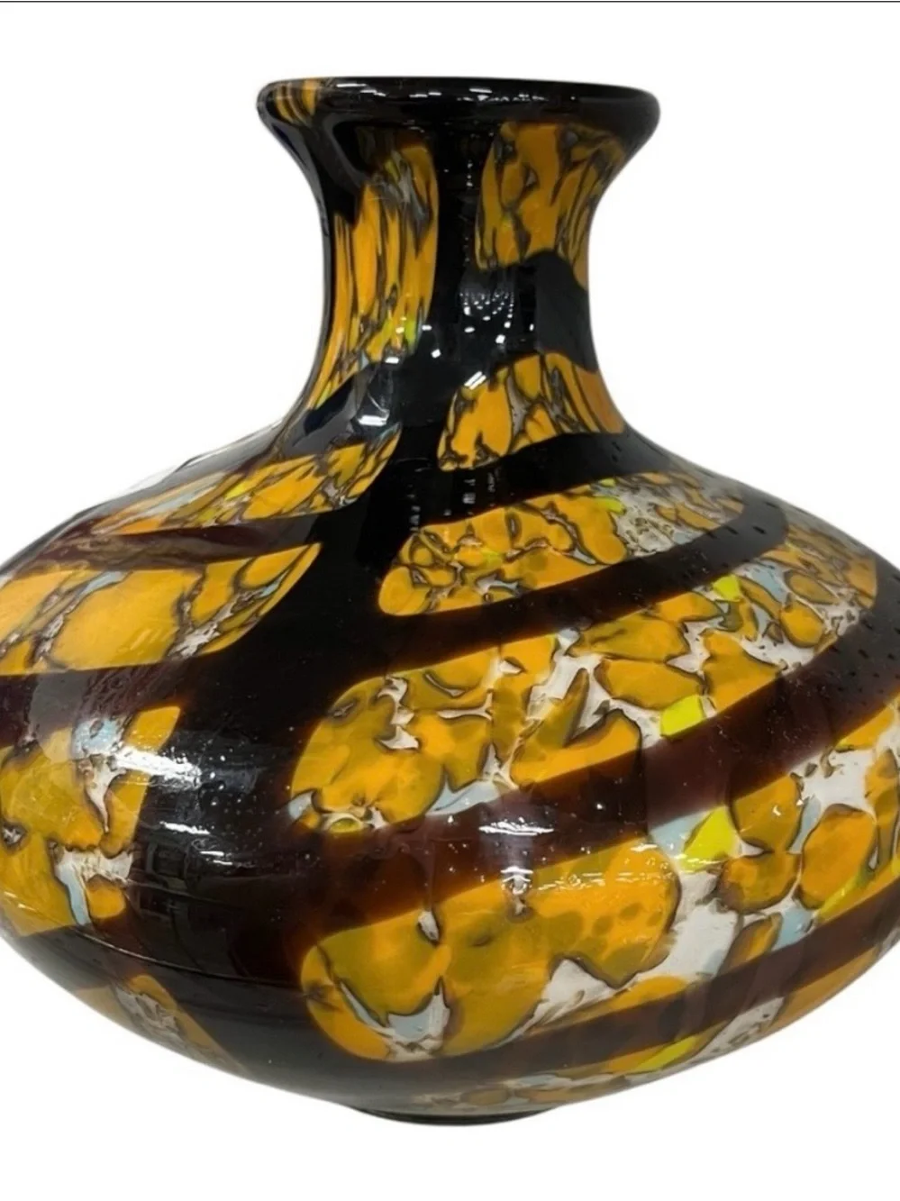 Handblown Cased Bulbous Glass Vase contemporary Japanese inspired design MCM 9”.